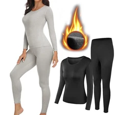 Women Thermal Underwear Tops&Pants Warm Stretchy Breathable Pajamas Soft Sets US