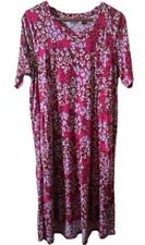 LOGO Lori Goldstein Midi Dress Large Pink Floral Printed Short Sleeves Pink