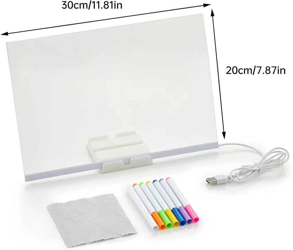 Lavagna Luminosa in Acrilica a LED con 7 Penne Colorati Ideale Regalo per Bimbi - Immagine 2 di 4