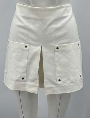 Veronica Beard White Inverted-Pleat Studded Mini Skirt sz 6
