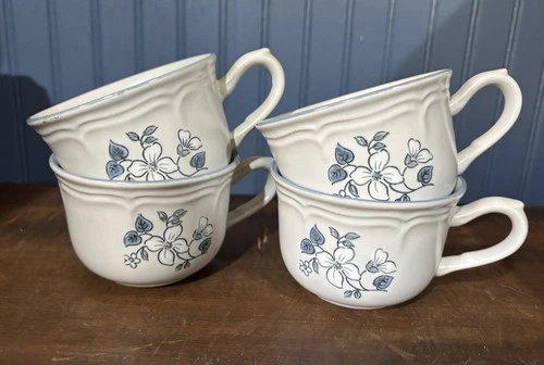Covington Edition Stoneware Coffee Cups Mugs Japan Blue Flower Set of 4 Vintage