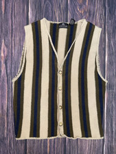Vintage 90s Structure Brand Grunge Boho Striped Knit Button Down Vest Large