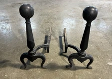 Vintage Arts & Crafts Nouveau Cast Iron Andirons Fireplace