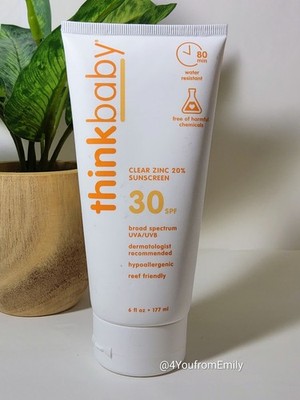 6 oz (Large Size) Thinkbaby SPF 30 Baby Mineral Sunscreen Clear Zinc 20% Ex 8/26