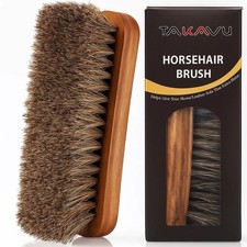 6.7" Horsehair Shoe Shine Brush - 100 Soft Genuine Horse Hair Bristles - Uni...