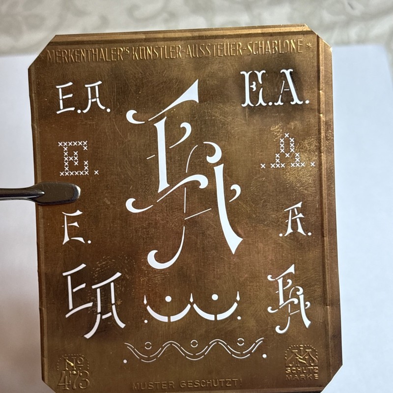 EA E A monogram initials letter LARGE 4” copper stencil antique family name sign