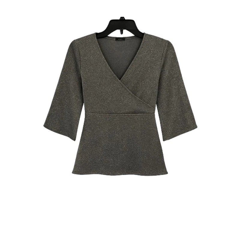 Top tejido metálico Grace Elements negro plateado manga 3/4 mezcla seda talla XL NUEVO CON ETIQUETAS Foto 3 de 4