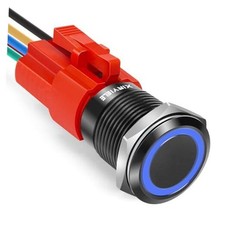 16MM Latching 12V Push Button Switch On Off,Waterproof Black Shell Blue LED
