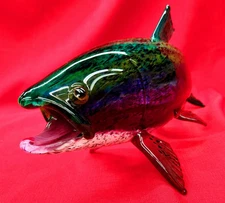 MICHAEL HOPKO Blown Art Glass RAINBOW TROUT Fish Cabin Lodge Decor 17+ Inches
