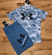 Boys Under Armour Tech Big Logo Printed Short Set YMD NEW