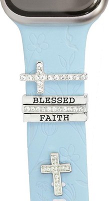 Women Cross Blessed Faith Watch Band Charms for Apple Watch, Men Silver Rings Lo