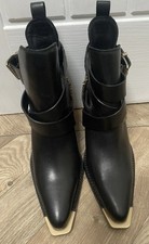 Bronx Gold Chain Buckle Embellished Leather Ankle Boots Size 6 BN