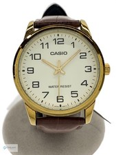 CASIO MTP-V001 Men's Quartz Analog Watch White Dial Brown Band