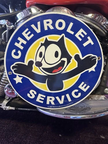 VINTAGE PORCELAIN 1957 FELIX CHEVROLET SERVICE SIGN GENERAL MOTORS LOS ANGELES