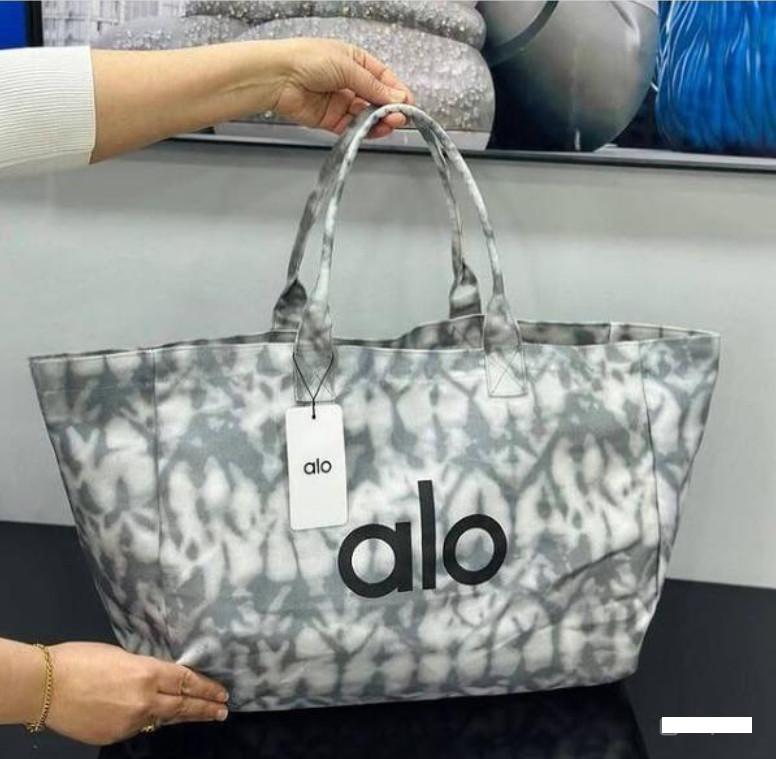 Large Alo Yoga Gray Tie Dye Canvas Tote Bag Gym Travel Shopper NWT 2025