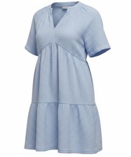 NWT Small Gap Gauze Tiered Dress Womens Lt Blue V-Neck Pockets Mini FREE S/H