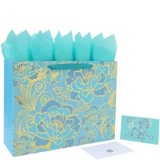 16.5” Extra Large Rose Green Gift Bag Set with Handles, Greeting Card, Tissue...
