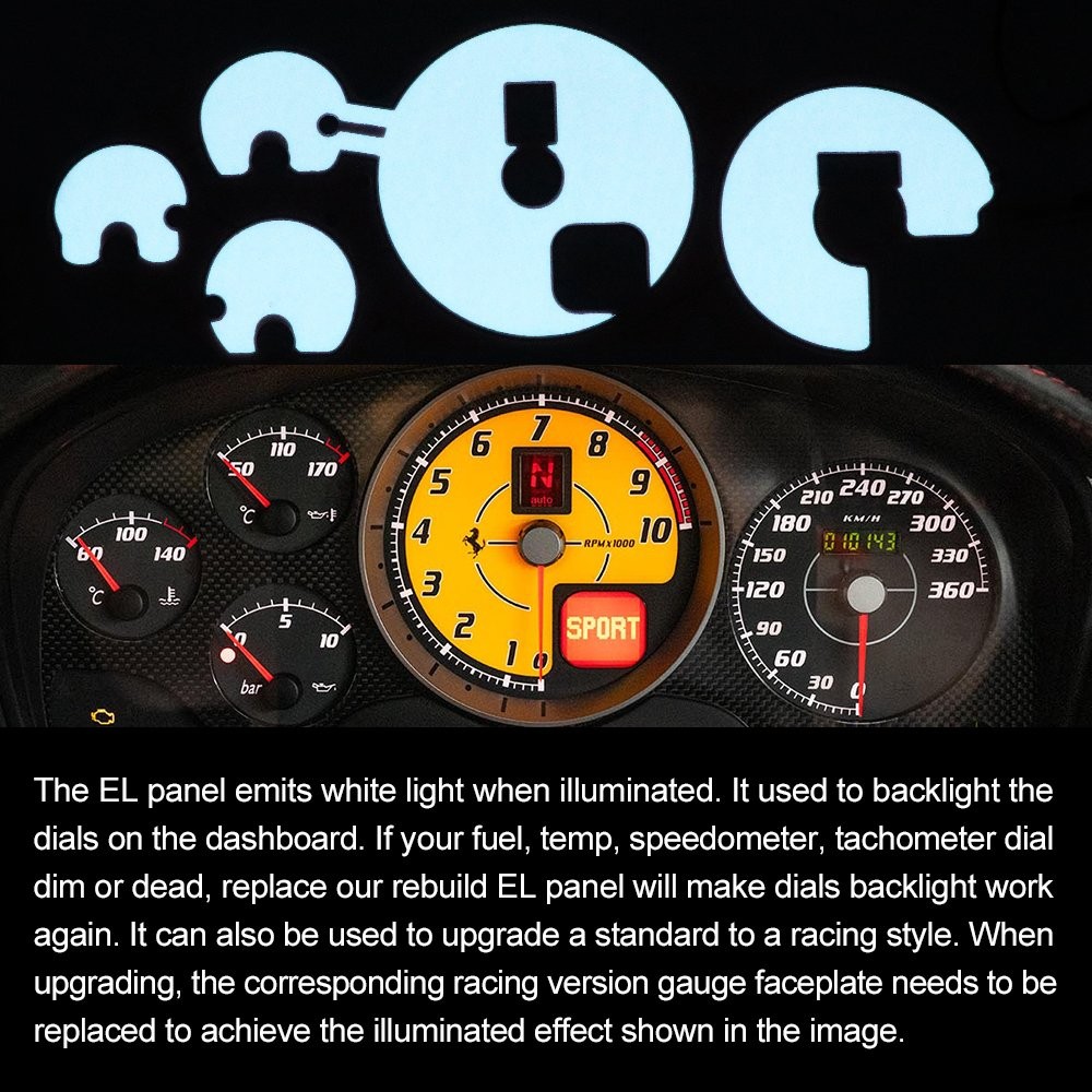 For Ferrari 360 (F131) and 575M (F133) Racing Style Instrument Cluster EL Panel