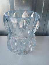 Vintage MCM Thick Art Glass Brutalist Heavy Vase Double Geometric 1970s Retro 7