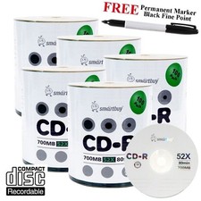 500 Smartbuy 52X CD-R 700MB Logo Blank Recordable Disc Black Permanent Marker