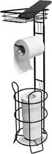 Toilet Paper Holder Stand Bathroom Storage with Raised Base Top Shelf Black