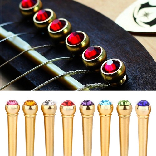 6 piezas pasadores de puente de guitarra de latón con accesorio de instrumento de decoración de puntos de cristal - Imagen 2 de 7