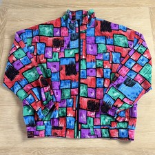 Erin London Jacket Retro Square Blocks Full Zip - Padded Shoulder - M