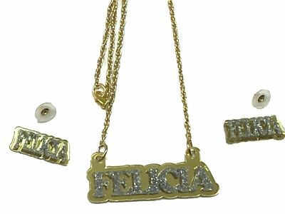 Matching Necklace and Post Studs Earrings Personalized Jewelry Set Diamond Look