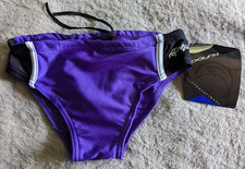 Vintage DOLFIN Lycra Swim Briefs Mens 28 Swimsuit Black Purple NOS NWT
