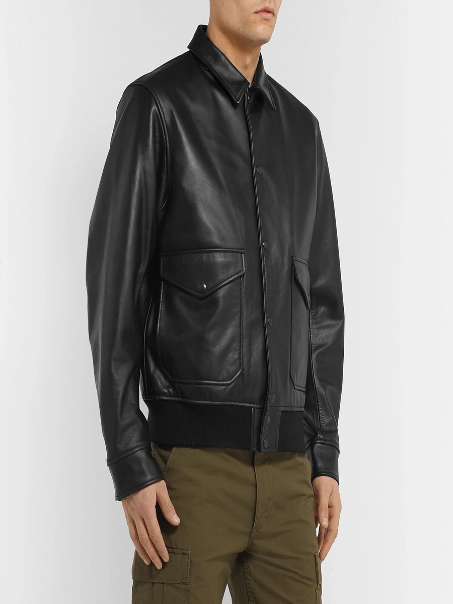 Black Leather Jacket Men Flight Bomber Lambskin Size XS S M L XL