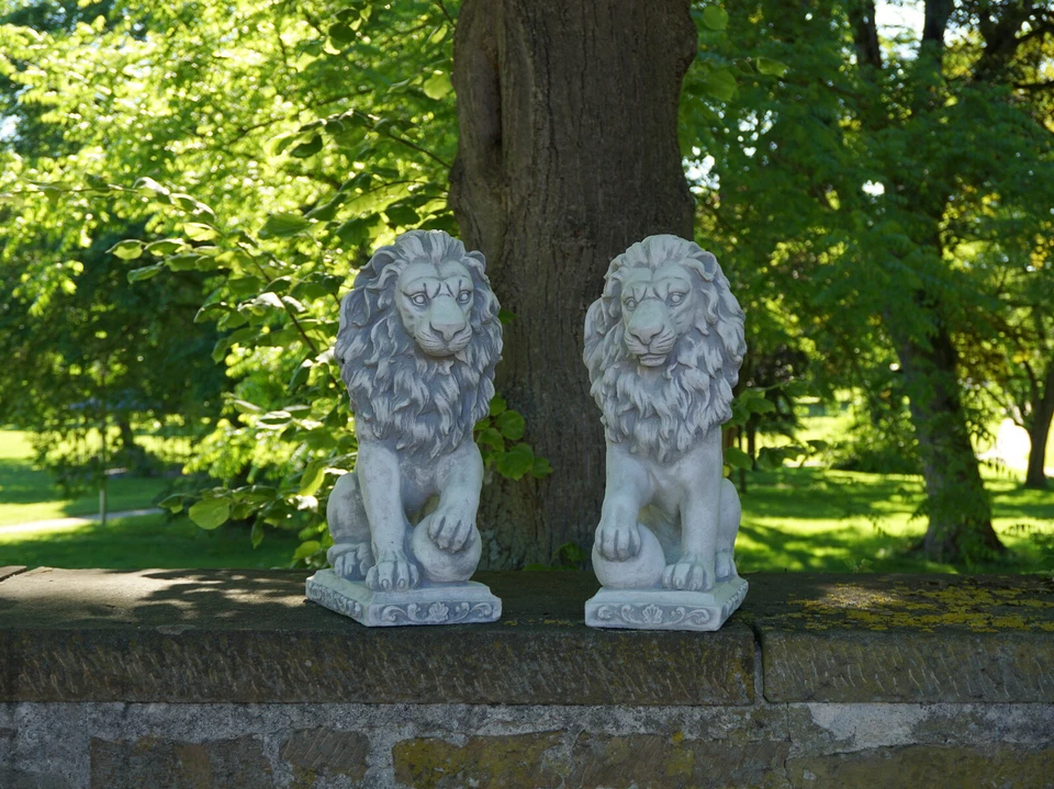 Löwen 2er-Set mit Kugel Steinfigur H.47 cm 29 x 20 cm 42 kg Beton frostsicher - Bild 2 von 4