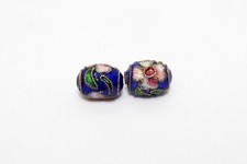 Cloisonne Barrel Beads Blue w/ Flower 9x7mm, 1.2mm hole, 20 Pcs, CL-186