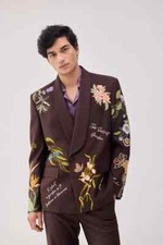 Men's Maroon Designer 2Pc Floral Embroidered Western Cowboy Cocktail Prom Outfit