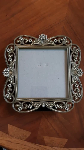 Elegant Burnes Of Boston Picture Frame Ornate Metal W/ Pearls & Rhinestones