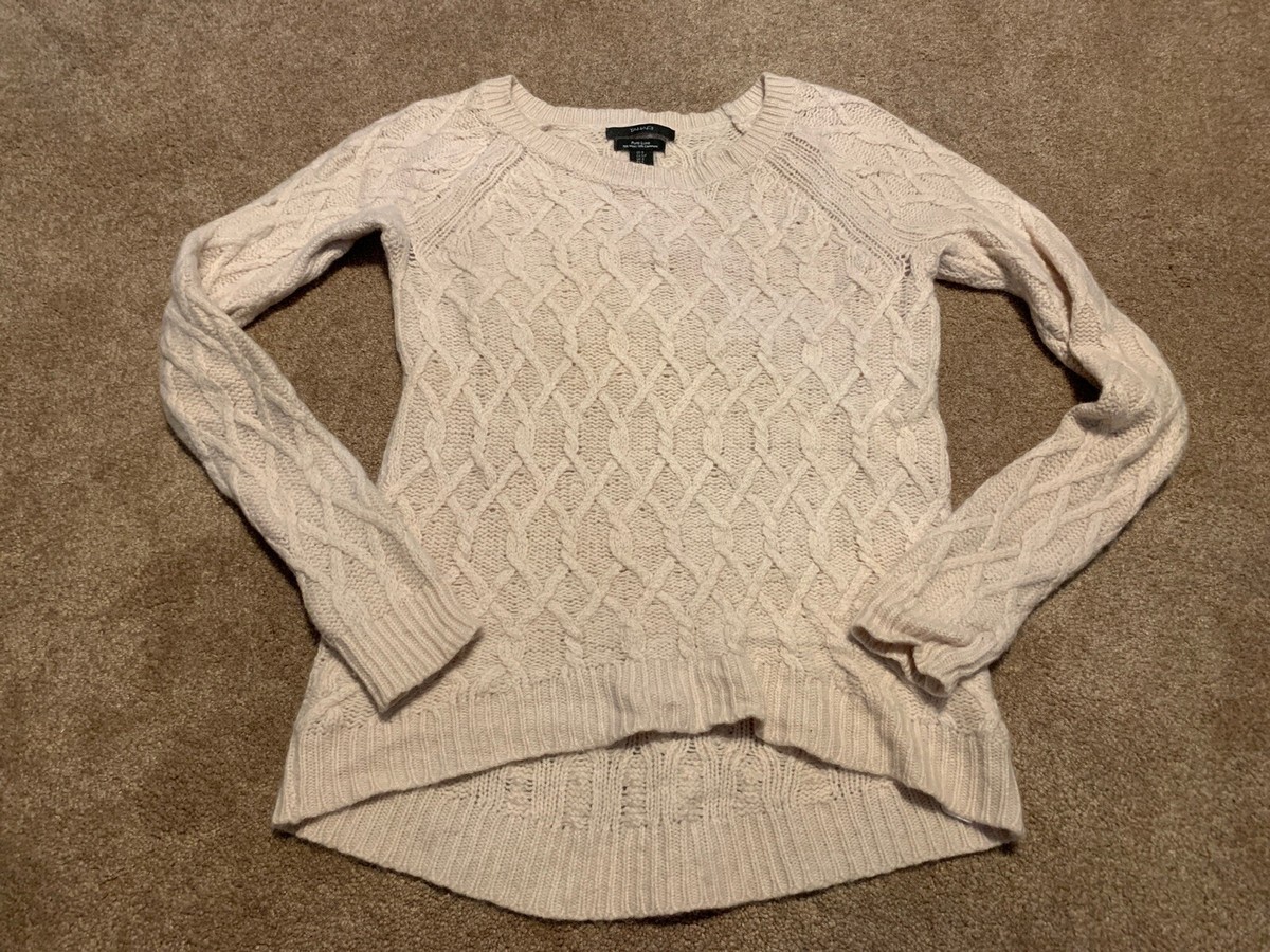 Tahari Pure Luxe Wool Cashmere Pullover Ivory Sweater Small Cable knit