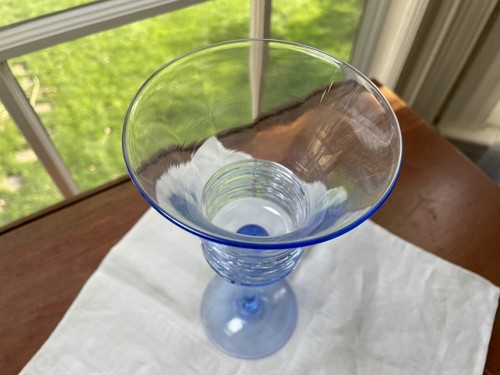 Carder Steuben Water Goblet Marina Blue Threaded Shape 6595, 9 inches tall - Picture 10 of 12