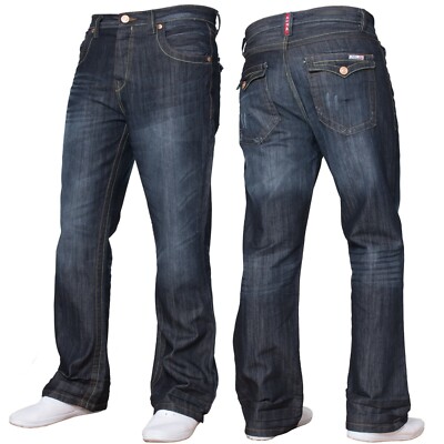 Herren-Bootcut-Jeans weites Bein ausgestellt Denim Hose Freizeit Arbeitshose alle UK-Größen