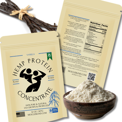 Vanilla Hemp Protein Powder concentrate, Raw Vegan, 100% Pure, Muscle Blend