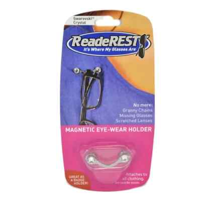 Readerest Magnetic Eye Wear Holder Silver Swarovski Crystals Made in USA