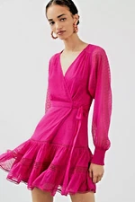 ANTHROPOLOGIE NOT SO SERIOUS PALLAVI MOHAN LACE WRAP MINI DRESS BARBIE PINK XS