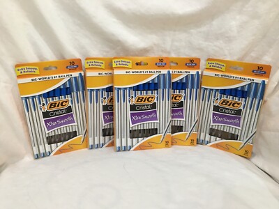 BIC Cristal Xtra Smooth Pens Blue Medium Point 10 Pens/Pack Lot of 5  NEW