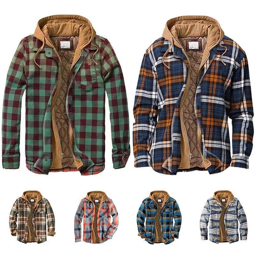 Men Plaid Work Jacket Lumberjack Hooded Flannel Shirt Sherpa Warm Hoodie New - Picture 2 of 76