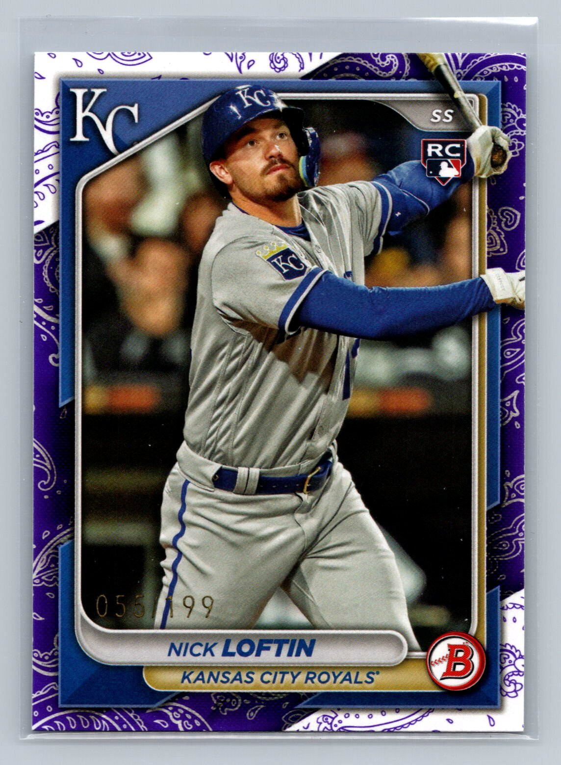 Nick Loftin RC 2024 Bowman 71 Purple Pattern Parallel /199 Kansas City Royals