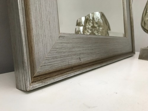Tiago Bevelled Wall Mirror Wood Design Frame Antique Silver Style 66x56cm - Picture 9 of 9