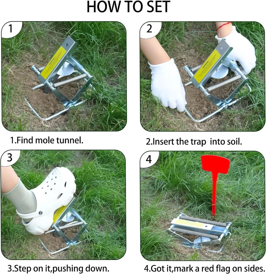 PACK de 2 trampas eliminadoras de lunares, trampa para topos y topos, trampa para topos de acero galvanizado Foto 3 de 4