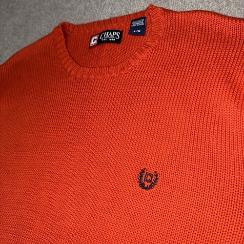 Chaps Ralph Lauren Cable Knit Fisherman Aran Sweater Men’s Large Orange Chunky - Picture 4 of 10