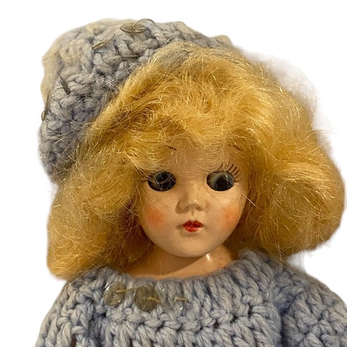 1948 Duchess Doll 7" Blonde Blue Sleepy Eyes Blue Crochet Sequin Tassel Dress - Picture 2 of 9