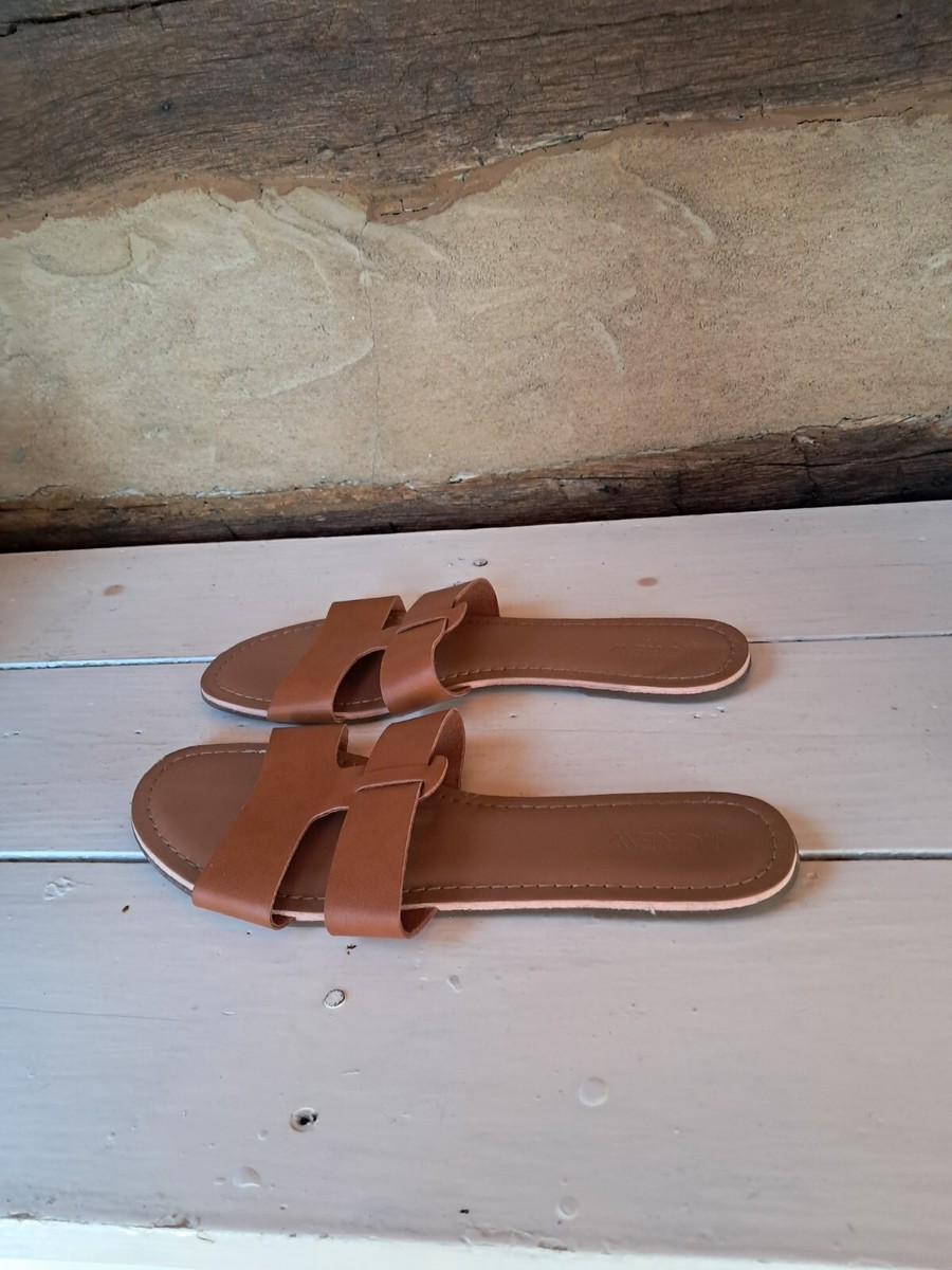 Crew Factory Women's Sandals Cyprus Flat Slides Faux Leather Tan Size