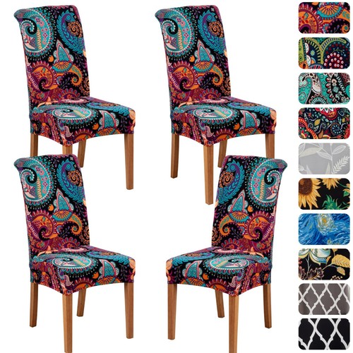 4/6pcs dining room chair cover elastic printed decorative protective cover - Picture 24 of 46