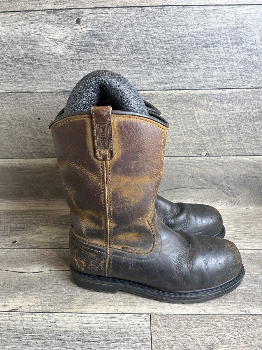 Red Wing Shoes Worx Brown Leather Steel Toe Waterproof Boots 5700 Mens Sz 